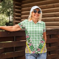 Hawaii Pikake Lokelani Plumeria Lei Women Polo Shirt Green Palaka Motifs LT05 - Polynesian Pride