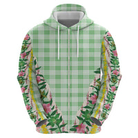 Hawaii Pikake Lokelani Plumeria Lei Zip Hoodie Green Palaka Motifs LT05 - Polynesian Pride