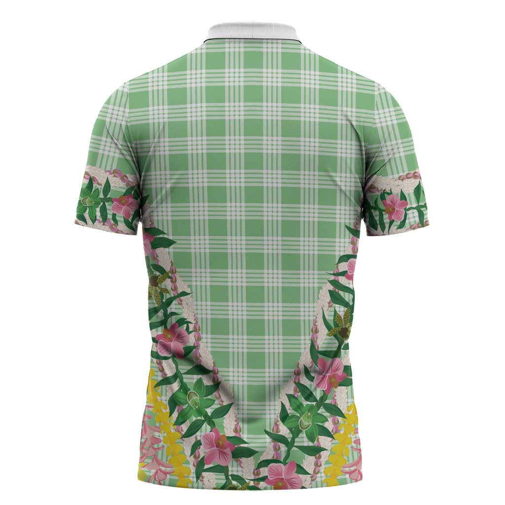Hawaii Pikake Lokelani Plumeria Lei Zipper Polo Shirt Green Palaka Motifs LT05 - Polynesian Pride