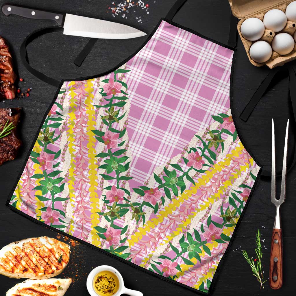 Hawaii Pikake Lokelani Plumeria Lei Apron Pink Palaka Motifs