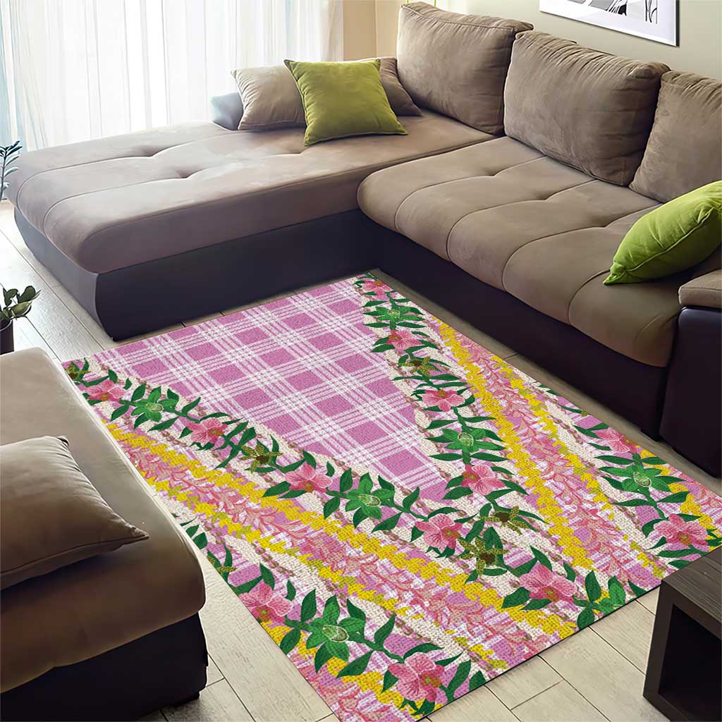 Hawaii Pikake Lokelani Plumeria Lei Area Rug Pink Palaka Motifs
