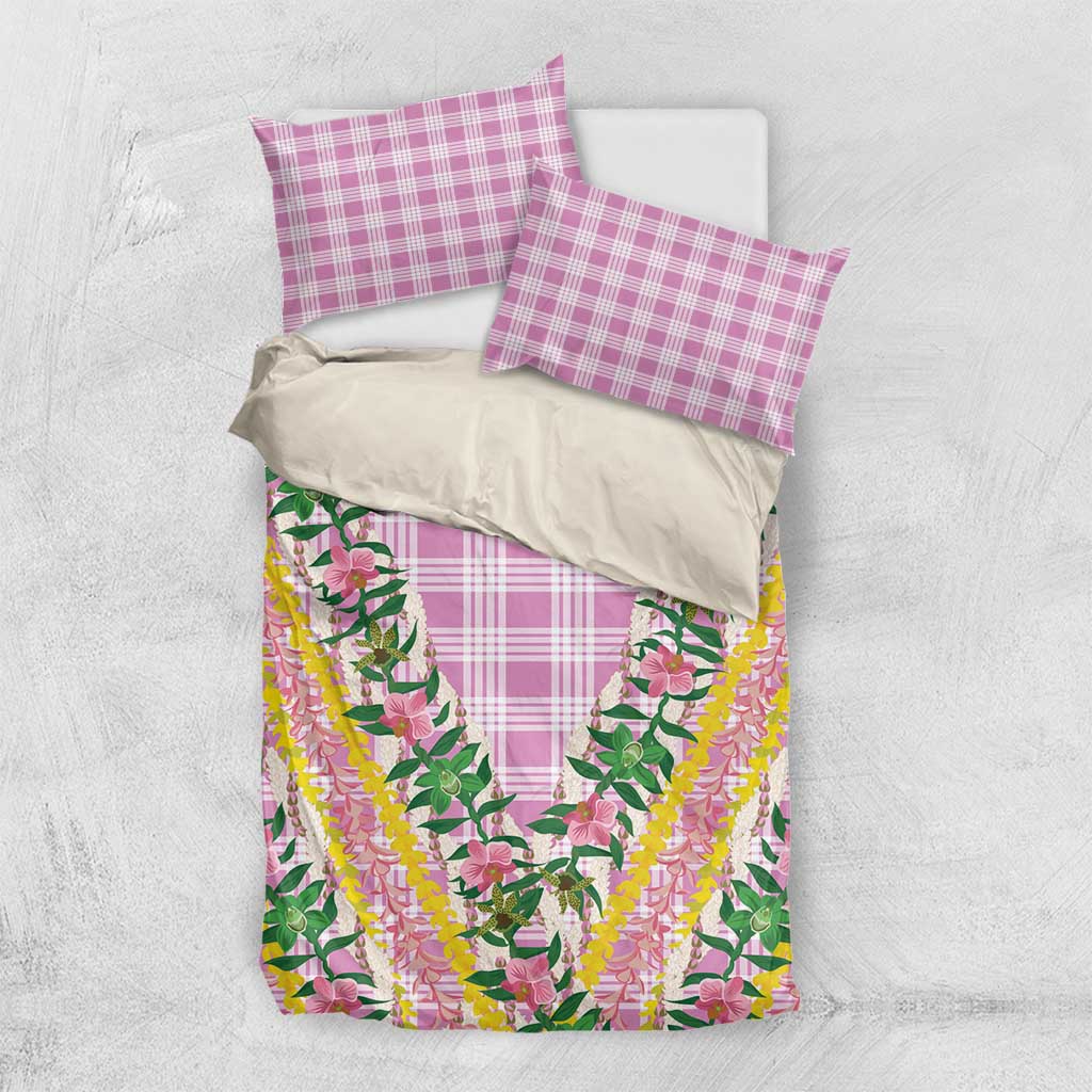 Hawaii Pikake Lokelani Plumeria Lei Bedding Set Pink Palaka Motifs
