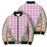 Hawaii Pikake Lokelani Plumeria Lei Bomber Puffer Jacket Pink Palaka Motifs