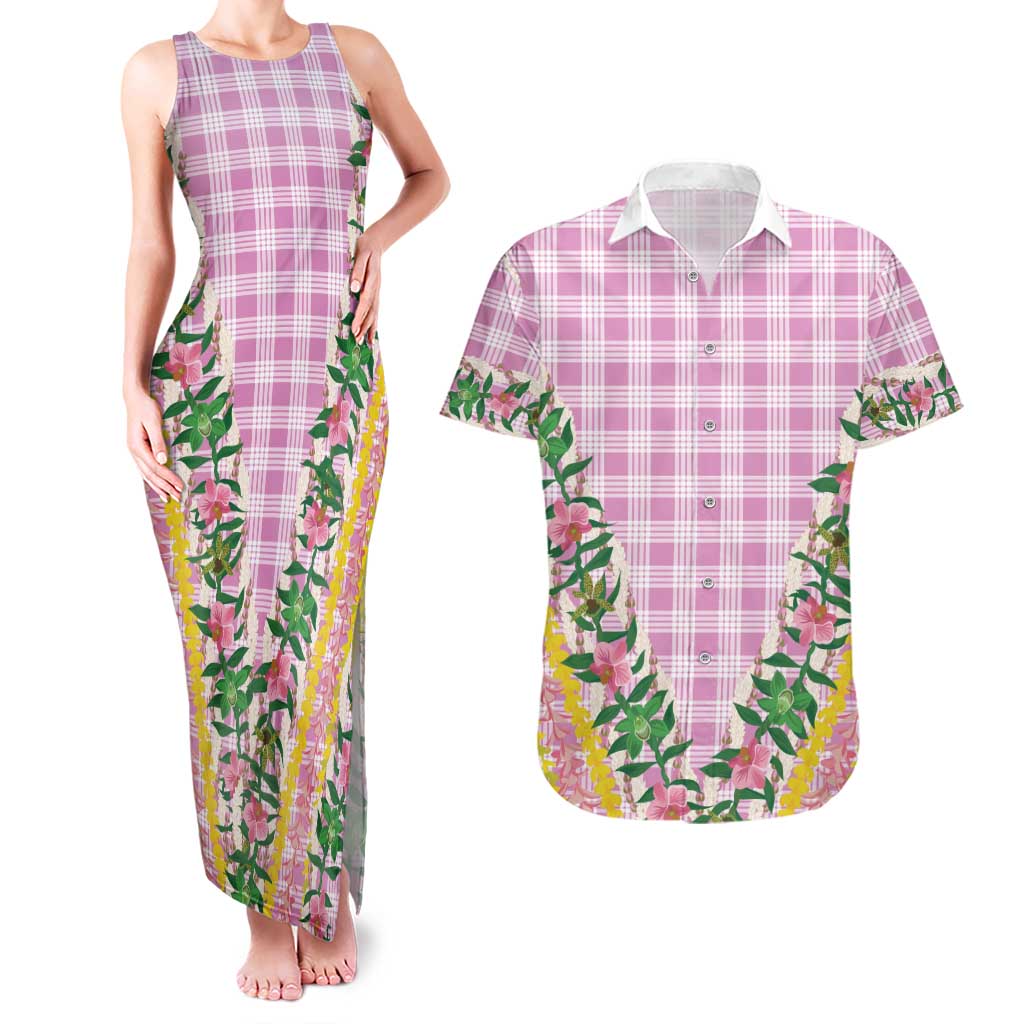 Hawaii Pikake Lokelani Plumeria Lei Couples Matching Tank Maxi Dress and Hawaiian Shirt Pink Palaka Motifs LT05 Pink - Polynesian Pride