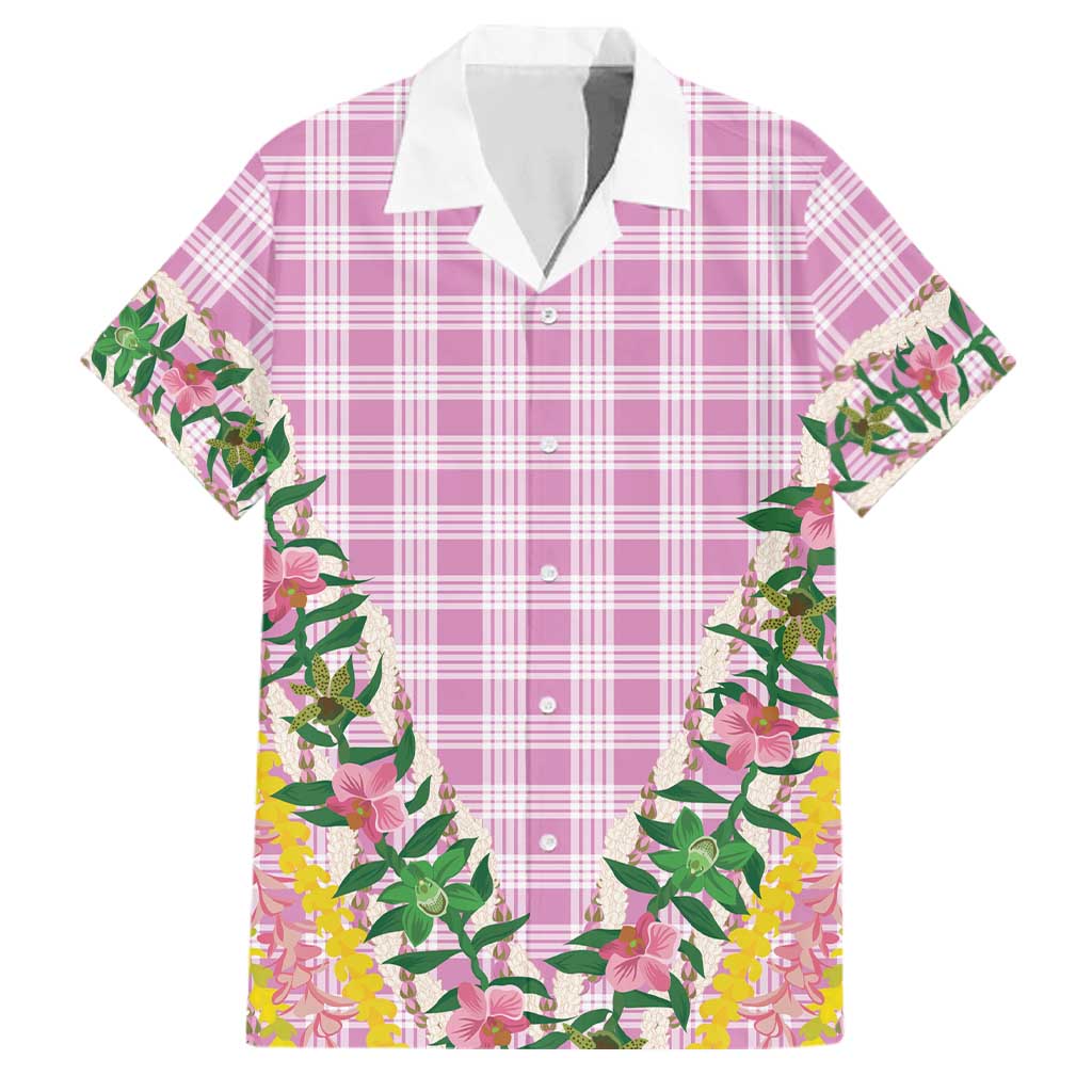 Hawaii Pikake Lokelani Plumeria Lei Family Matching Off The Shoulder Long Sleeve Dress and Hawaiian Shirt Pink Palaka Motifs LT05 Dad's Shirt - Short Sleeve Pink - Polynesian Pride