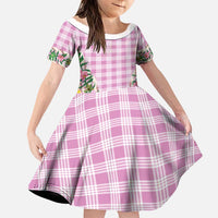 Hawaii Pikake Lokelani Plumeria Lei Family Matching Off Shoulder Short Dress and Hawaiian Shirt Pink Palaka Motifs LT05 Daughter's Dress Pink - Polynesian Pride