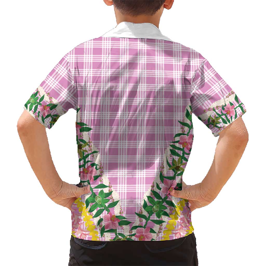 Hawaii Pikake Lokelani Plumeria Lei Family Matching Summer Maxi Dress and Hawaiian Shirt Pink Palaka Motifs LT05 - Polynesian Pride