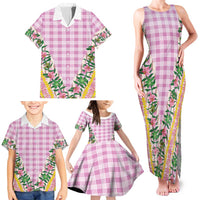 Hawaii Pikake Lokelani Plumeria Lei Family Matching Tank Maxi Dress and Hawaiian Shirt Pink Palaka Motifs LT05 - Polynesian Pride