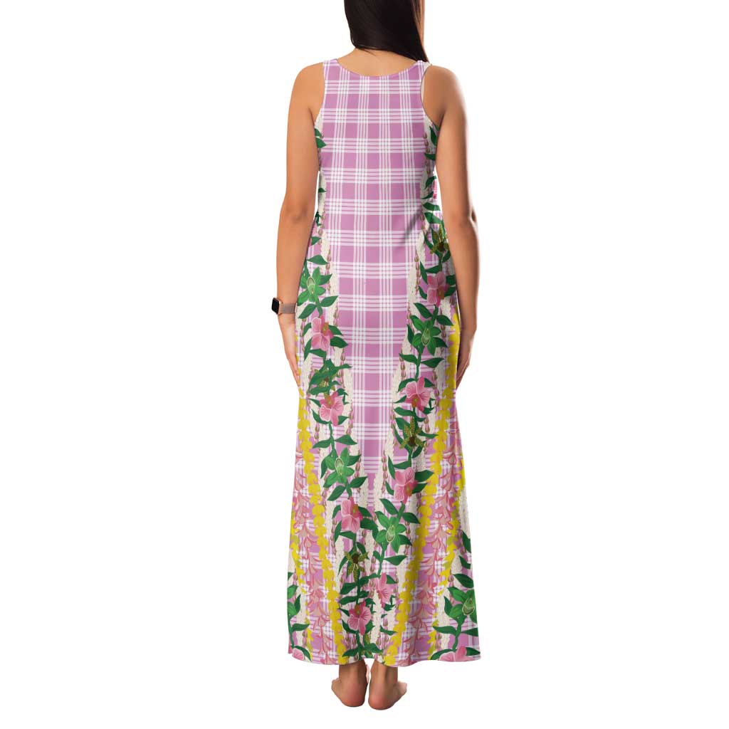 Hawaii Pikake Lokelani Plumeria Lei Family Matching Tank Maxi Dress and Hawaiian Shirt Pink Palaka Motifs LT05 - Polynesian Pride