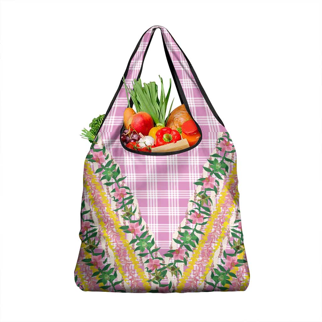 Hawaii Pikake Lokelani Plumeria Lei Grocery Bag Pink Palaka Motifs