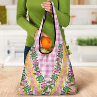 Hawaii Pikake Lokelani Plumeria Lei Grocery Bag Pink Palaka Motifs