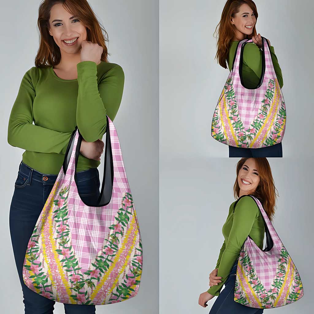 Hawaii Pikake Lokelani Plumeria Lei Grocery Bag Pink Palaka Motifs