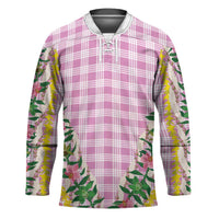 Hawaii Pikake Lokelani Plumeria Lei Hockey Jersey Pink Palaka Motifs LT05 Unisex Pink - Polynesian Pride