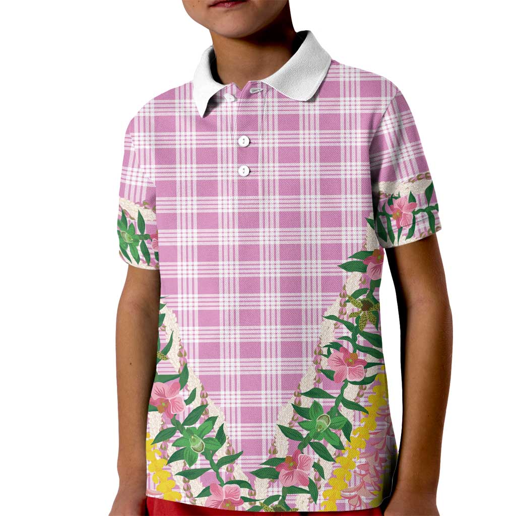 Hawaii Pikake Lokelani Plumeria Lei Kid Polo Shirt Pink Palaka Motifs