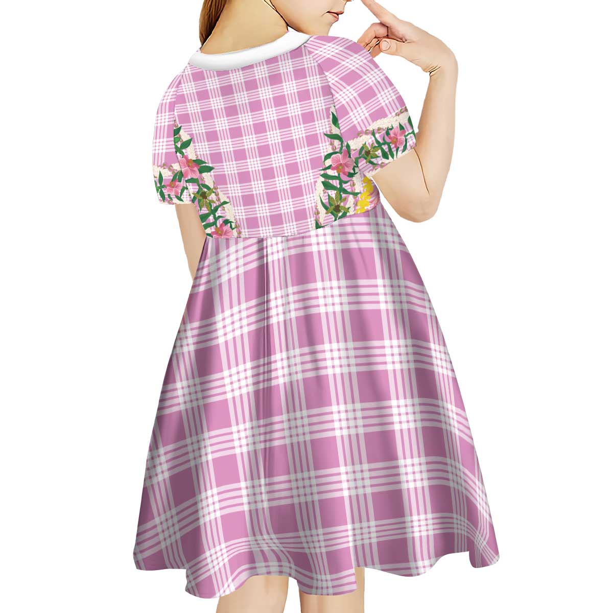 Hawaii Pikake Lokelani Plumeria Lei Kid Short Sleeve Dress Pink Palaka Motifs LT05 - Polynesian Pride