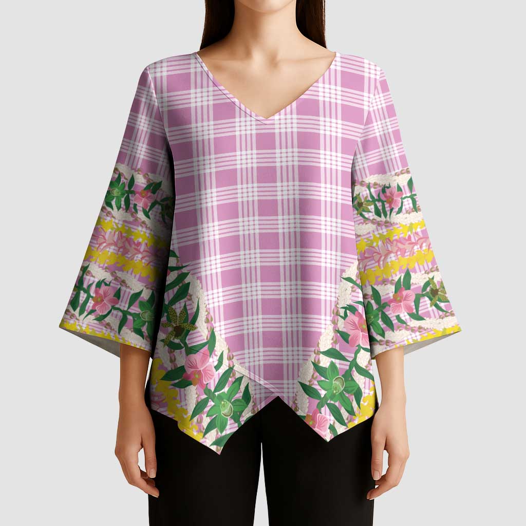 Hawaii Pikake Lokelani Plumeria Lei Kimono Sleeve Blouse Pink Palaka Motifs