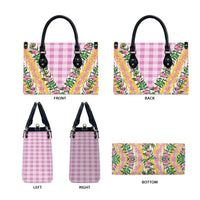 Hawaii Pikake Lokelani Plumeria Lei Leather Bag Pink Palaka Motifs
