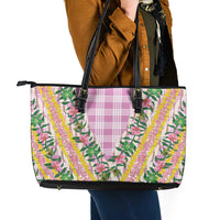 Hawaii Pikake Lokelani Plumeria Lei Leather Tote Bag Pink Palaka Motifs