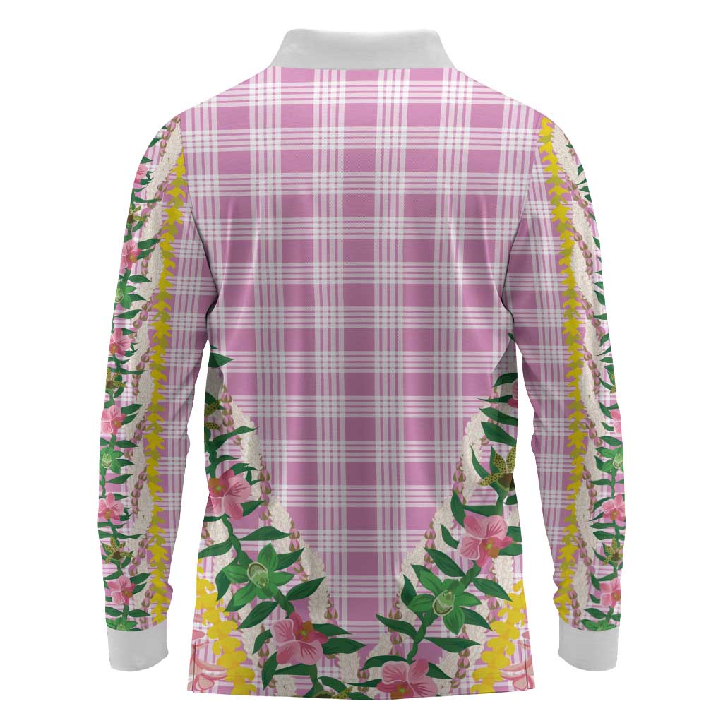 Hawaii Pikake Lokelani Plumeria Lei Long Sleeve Polo Shirt Pink Palaka Motifs LT05 - Polynesian Pride