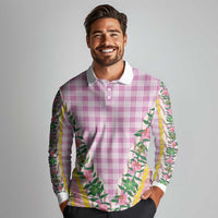 Hawaii Pikake Lokelani Plumeria Lei Long Sleeve Polo Shirt Pink Palaka Motifs LT05 - Polynesian Pride
