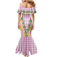 Hawaii Pikake Lokelani Plumeria Lei Mermaid Dress Pink Palaka Motifs LT05 - Polynesian Pride