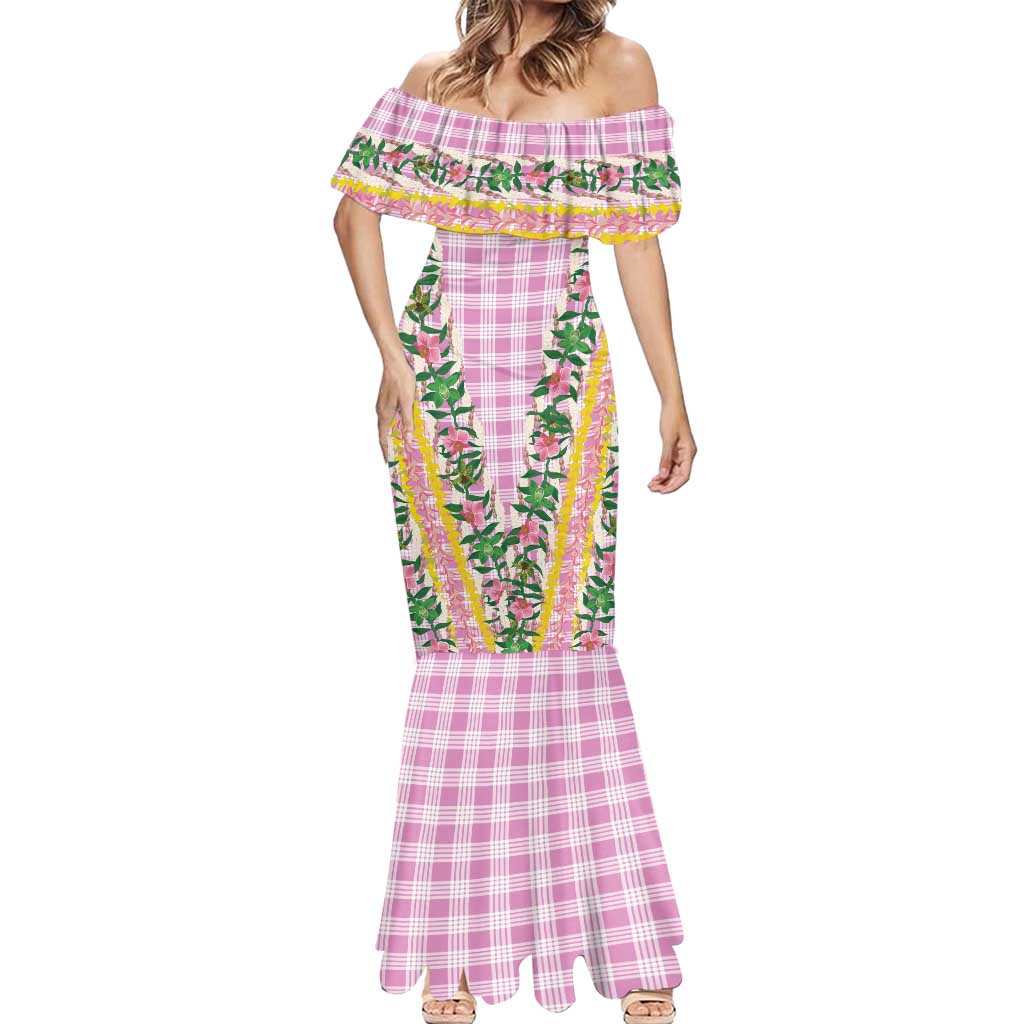 Hawaii Pikake Lokelani Plumeria Lei Mermaid Dress Pink Palaka Motifs LT05 - Polynesian Pride