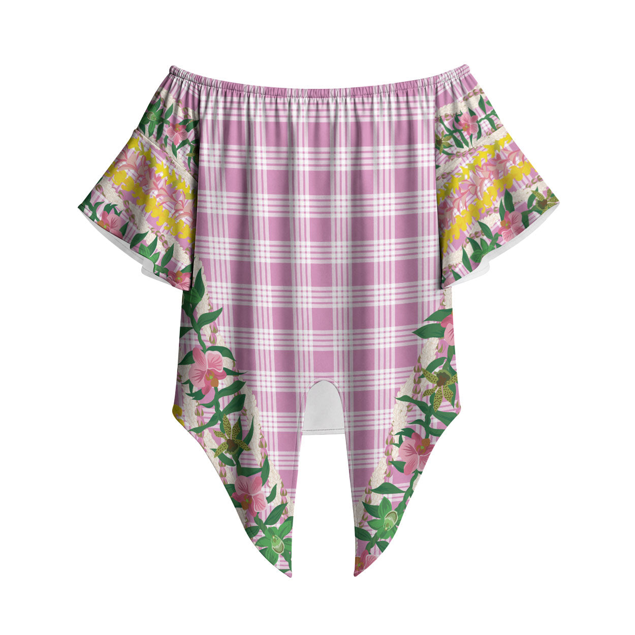 Hawaii Pikake Lokelani Plumeria Lei Off Shoulder Wrap Waist Top Pink Palaka Motifs LT05 Pink - Polynesian Pride
