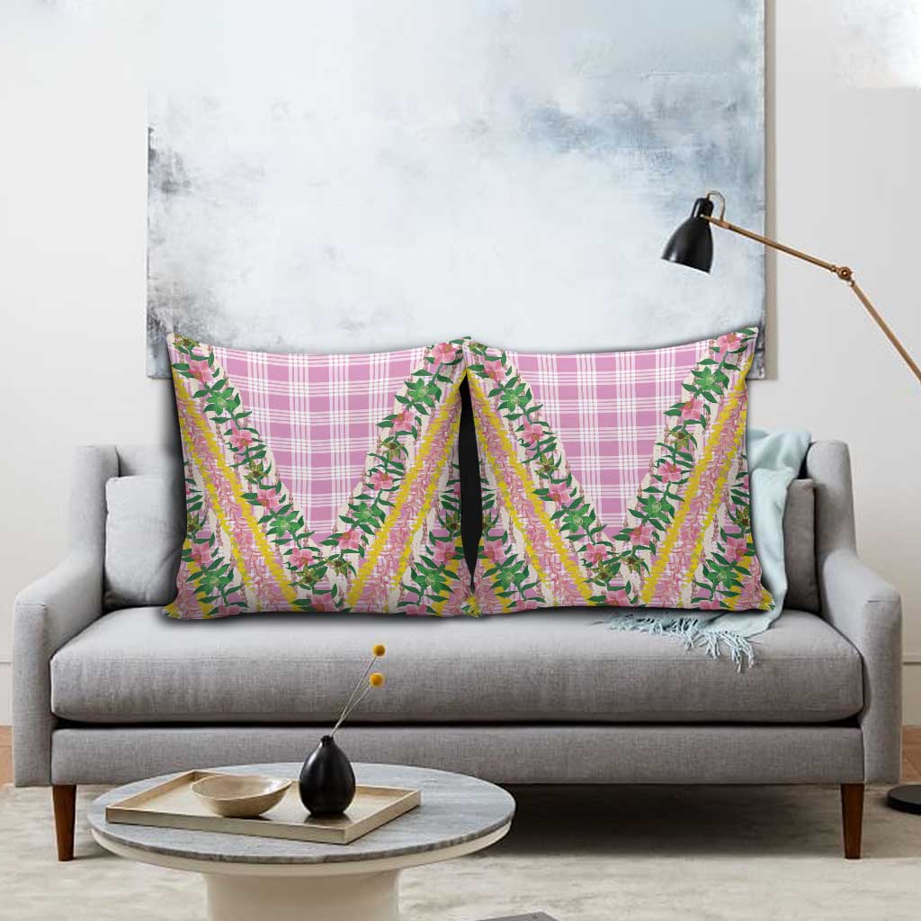Hawaii Pikake Lokelani Plumeria Lei Pillow Cover Pink Palaka Motifs