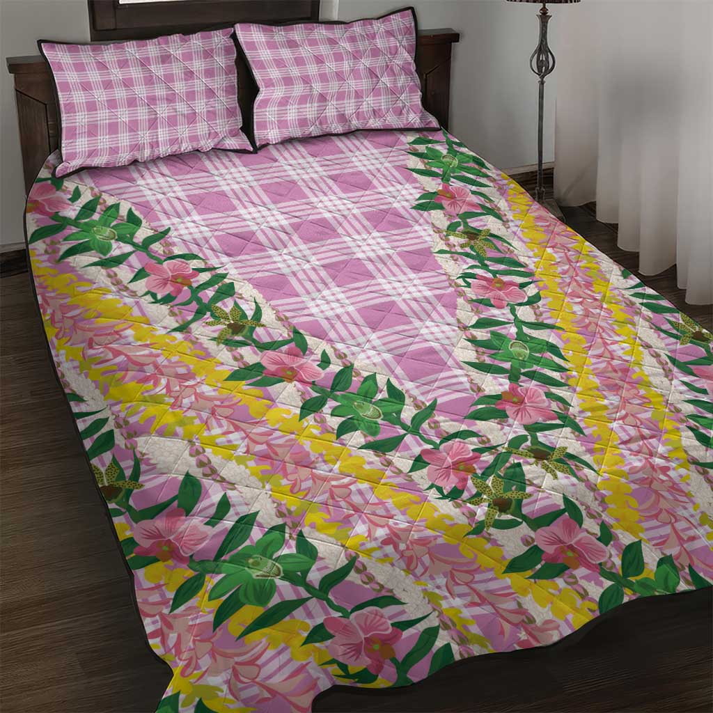 Hawaii Pikake Lokelani Plumeria Lei Quilt Bed Set Pink Palaka Motifs