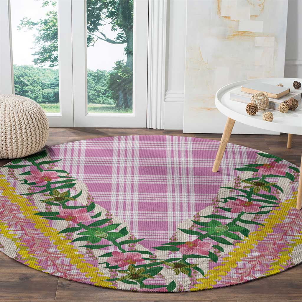 Hawaii Pikake Lokelani Plumeria Lei Round Carpet Pink Palaka Motifs