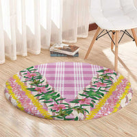 Hawaii Pikake Lokelani Plumeria Lei Round Carpet Pink Palaka Motifs