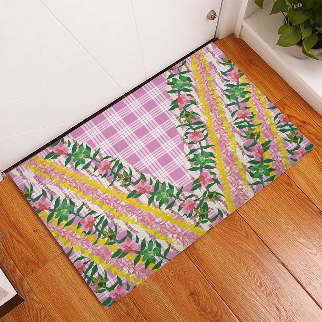 Hawaii Pikake Lokelani Plumeria Lei Rubber Doormat Pink Palaka Motifs LT05 - Polynesian Pride