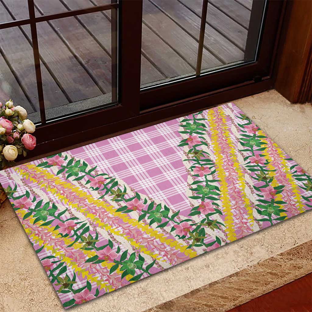 Hawaii Pikake Lokelani Plumeria Lei Rubber Doormat Pink Palaka Motifs LT05 - Polynesian Pride