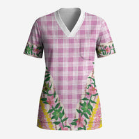 Hawaii Pikake Lokelani Plumeria Lei Scrub Top Pink Palaka Motifs