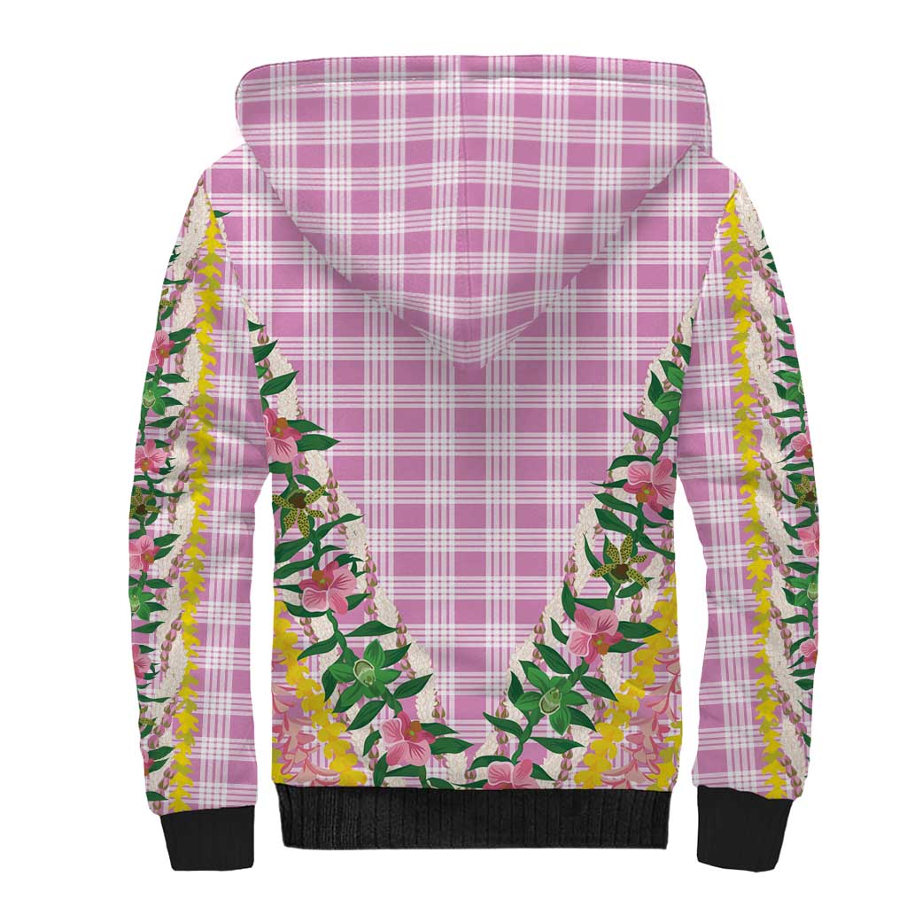 Hawaii Pikake Lokelani Plumeria Lei Sherpa Hoodie Pink Palaka Motifs LT05 - Polynesian Pride