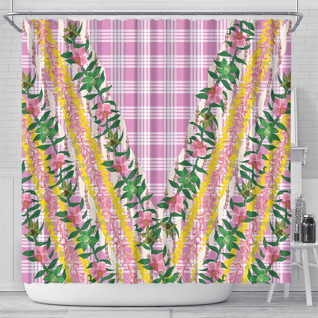 Hawaii Pikake Lokelani Plumeria Lei Shower Curtain Pink Palaka Motifs