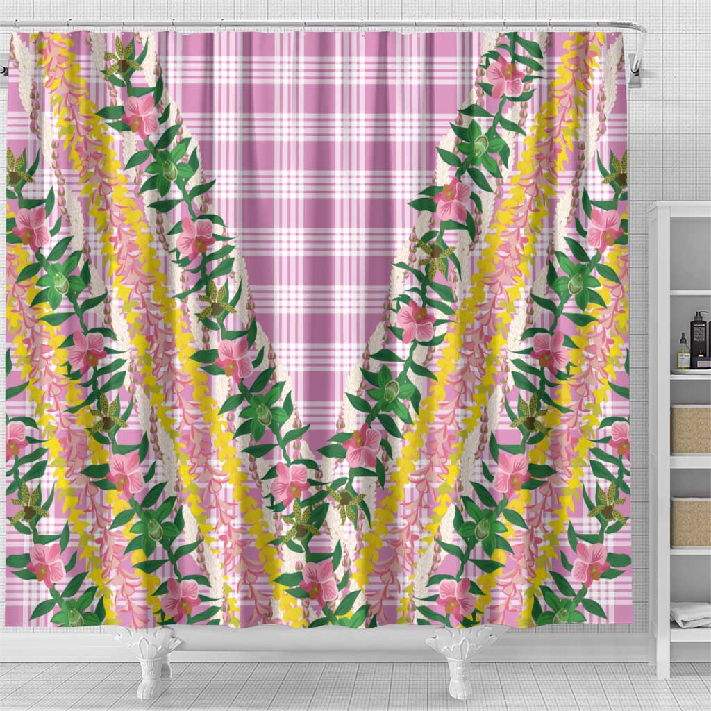 Hawaii Pikake Lokelani Plumeria Lei Shower Curtain Pink Palaka Motifs