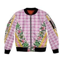 Hawaii Pikake Lokelani Plumeria Lei Sleeve Zip Bomber Jacket Pink Palaka Motifs