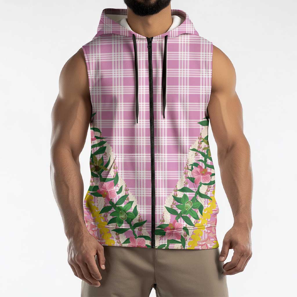 Hawaii Pikake Lokelani Plumeria Lei Sleeveless Zip Hoodie Pink Palaka Motifs LT05 - Polynesian Pride