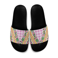 Hawaii Pikake Lokelani Plumeria Lei Slide Sandals Pink Palaka Motifs
