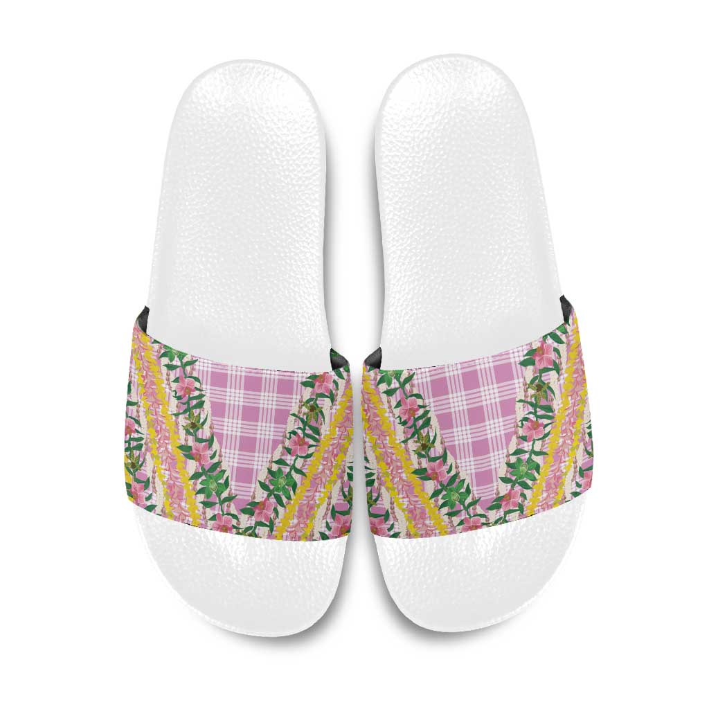 Hawaii Pikake Lokelani Plumeria Lei Slide Sandals Pink Palaka Motifs