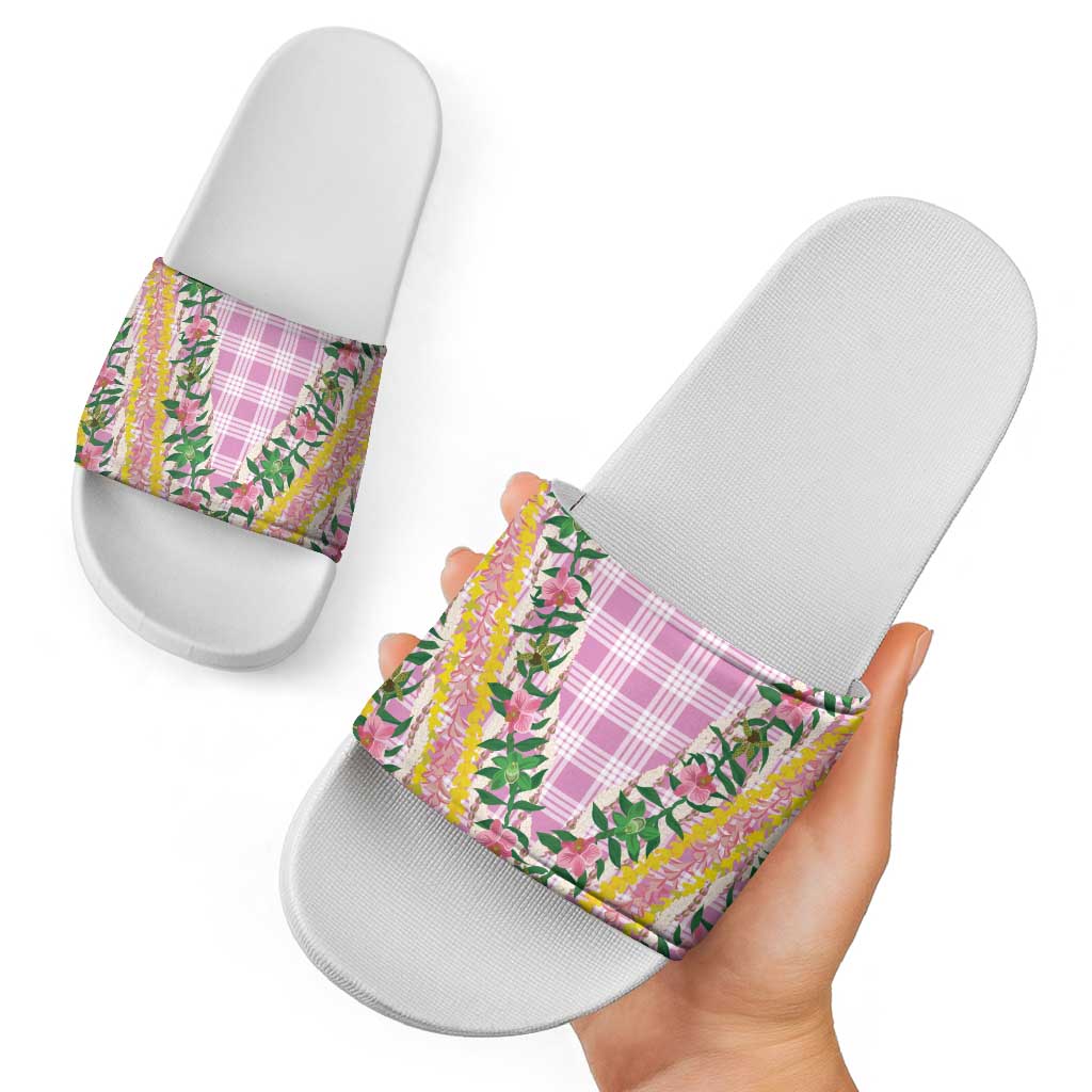 Hawaii Pikake Lokelani Plumeria Lei Slide Sandals Pink Palaka Motifs