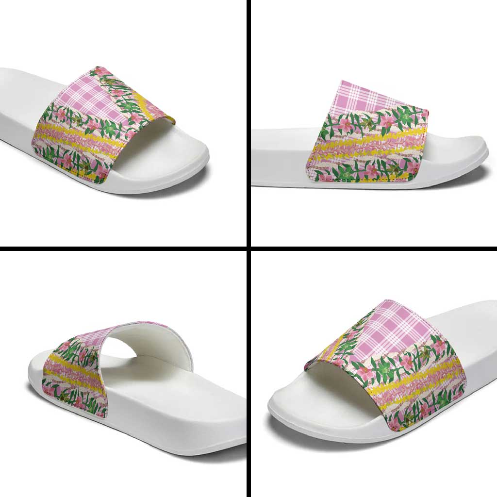Hawaii Pikake Lokelani Plumeria Lei Slide Sandals Pink Palaka Motifs