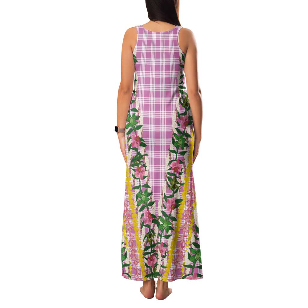 Hawaii Pikake Lokelani Plumeria Lei Tank Maxi Dress Pink Palaka Motifs LT05 - Polynesian Pride
