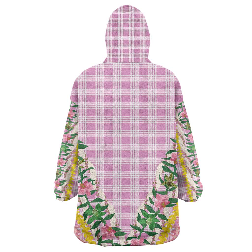 Hawaii Pikake Lokelani Plumeria Lei Wearable Blanket Hoodie Pink Palaka Motifs LT05 - Polynesian Pride