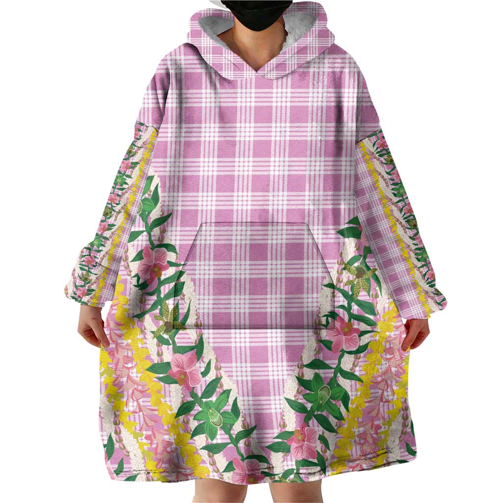Hawaii Pikake Lokelani Plumeria Lei Wearable Blanket Hoodie Pink Palaka Motifs LT05 - Polynesian Pride