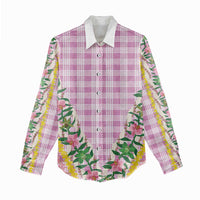 Hawaii Pikake Lokelani Plumeria Lei Women Casual Shirt Pink Palaka Motifs LT05 - Polynesian Pride