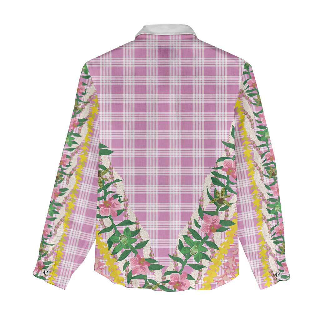 Hawaii Pikake Lokelani Plumeria Lei Women Casual Shirt Pink Palaka Motifs LT05 - Polynesian Pride