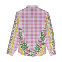 Hawaii Pikake Lokelani Plumeria Lei Women Casual Shirt Pink Palaka Motifs LT05 - Polynesian Pride