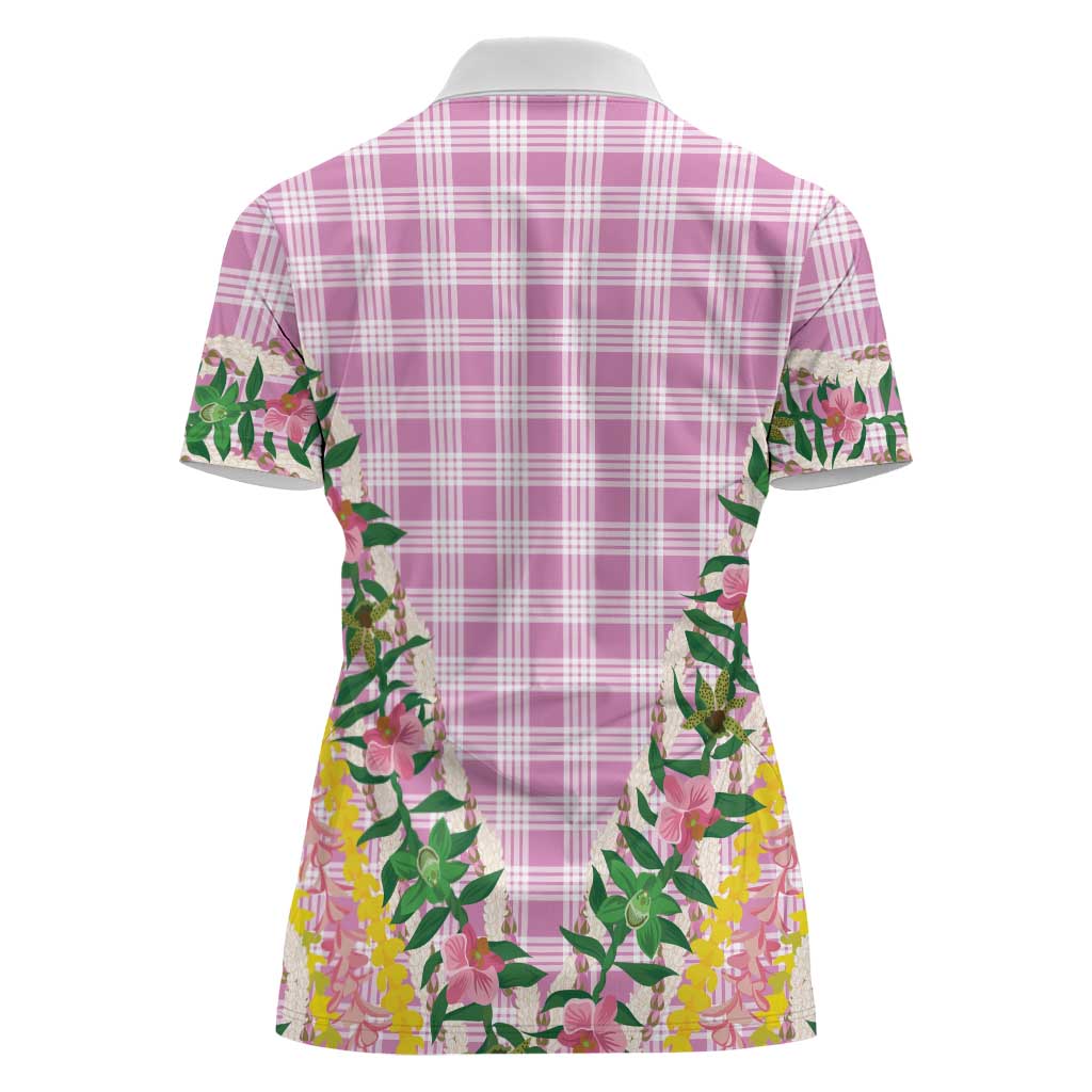 Hawaii Pikake Lokelani Plumeria Lei Women Polo Shirt Pink Palaka Motifs LT05 - Polynesian Pride